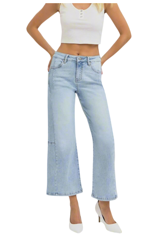 RISEN High Rise Seamed Detail Wide Leg Crop Jeans